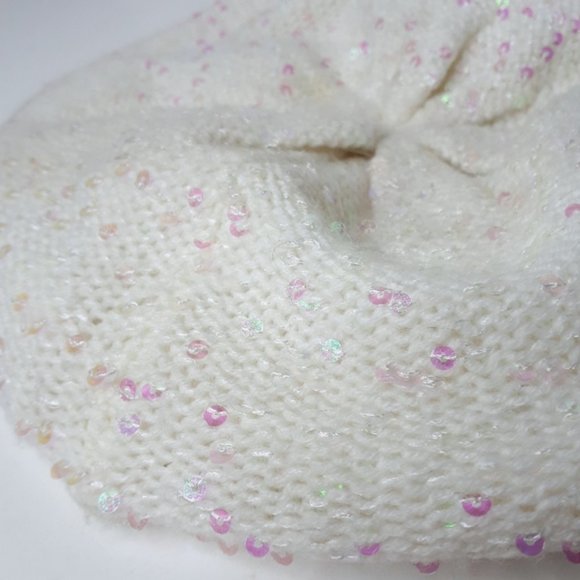 H&M Cream Knit Pink Sequined Beret - Picture 6 of 9